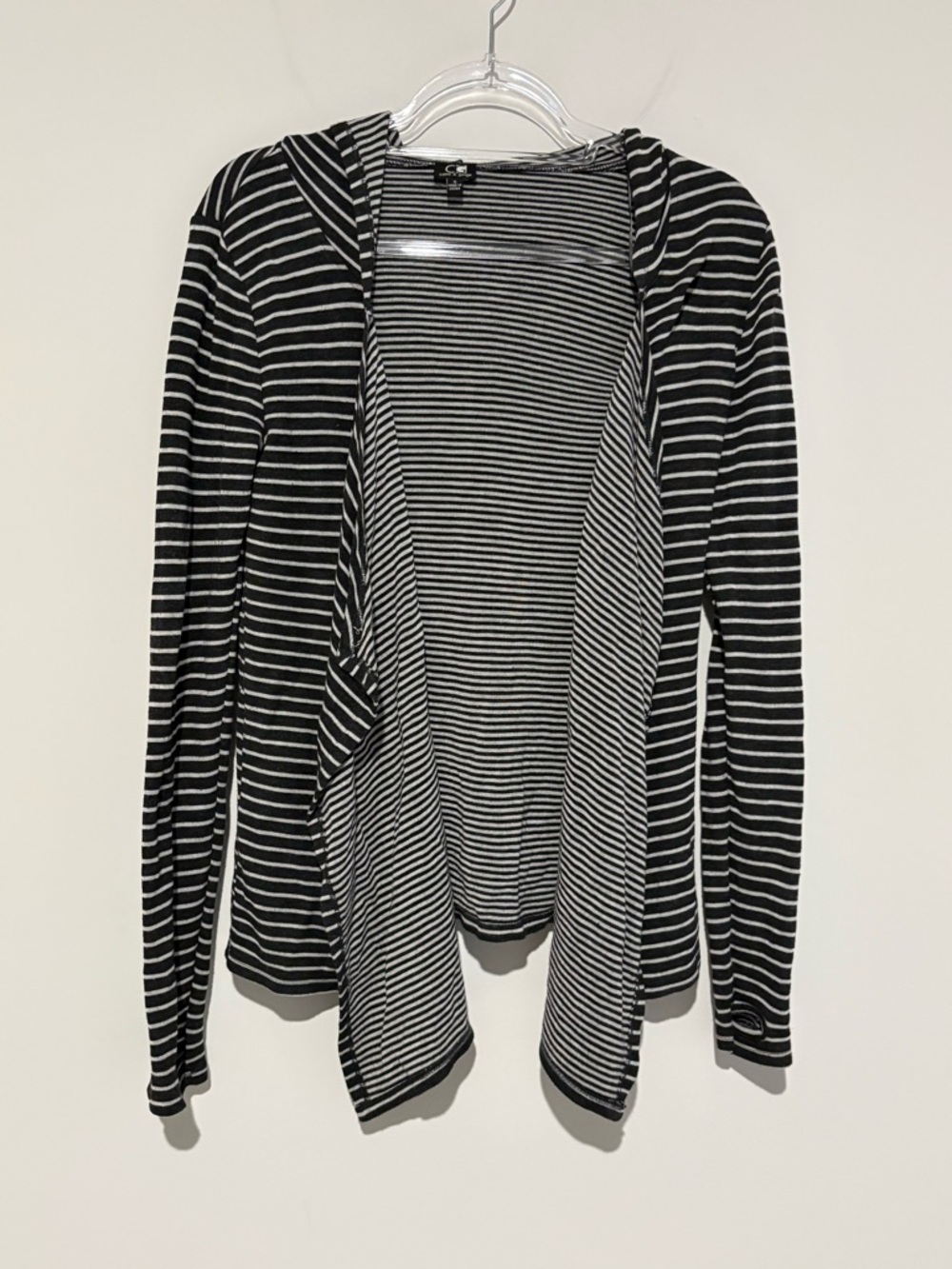 Cable & Gauge waterfall striped hooded cardigan grey size small